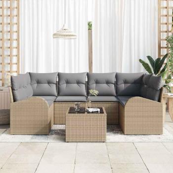 7-teiliges Garten Sofa Set mit Kissen Beige Poly Rattan