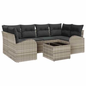 7-teiliges Garten Sofa Set mit Kissen in Hellgrau Poly Rattan