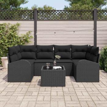 ARDEBO.de - 7-teiliges Garten Sofa Set mit Kissen Schwarz Poly Rattan