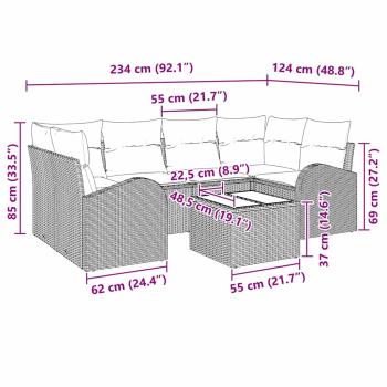 7-teiliges Garten Sofa Set mit Kissen Schwarz Poly Rattan