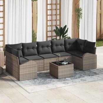 ARDEBO.de - 8-teiliges Garten Sofa Set mit Kissen Grau Poly Rattan