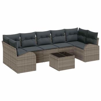 8-teiliges Garten Sofa Set mit Kissen Grau Poly Rattan