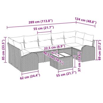 8-teiliges Garten Sofa Set mit Kissen Grau Poly Rattan