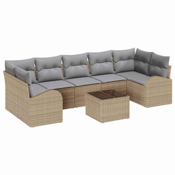 8-teiliges Garten Sofaset mit Kissen Beige Poly Rattan