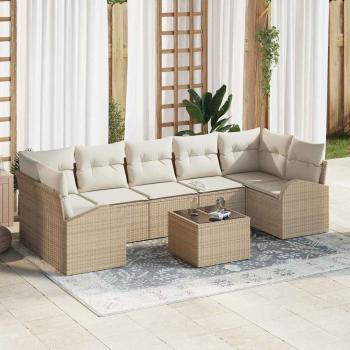 ARDEBO.de - 8-teiliges Garten-Sofa-Set mit Kissen Beige Poly-Rattan