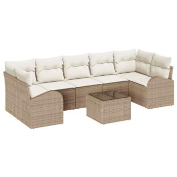 8-teiliges Garten-Sofa-Set mit Kissen Beige Poly-Rattan