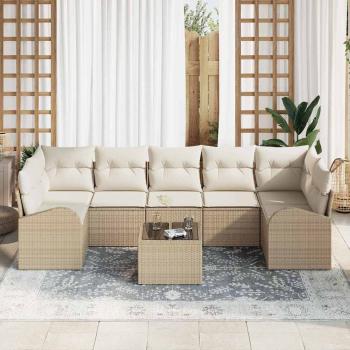 8-teiliges Garten-Sofa-Set mit Kissen Beige Poly-Rattan