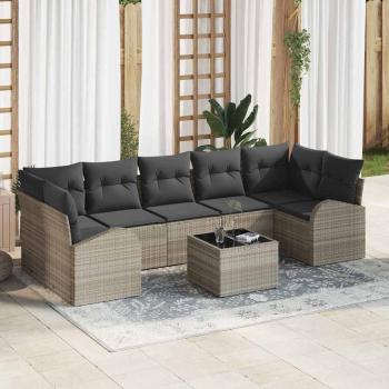 ARDEBO.de - 8 Teile Garten Sofa Set mit Kissen Hellgrau Poly Rattan