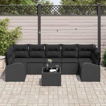 8-teiliges Garten-Sofa-Set mit Kissen Schwarz Poly-Rattan