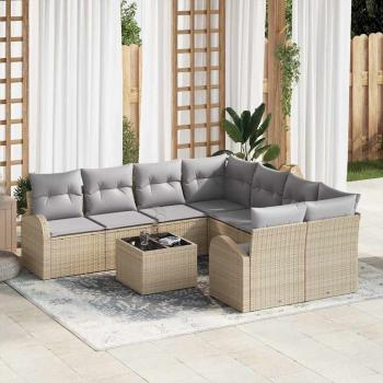 ARDEBO.de - 9-teilige Garten Sofa Set mit Kissen Beige Poly Rattan