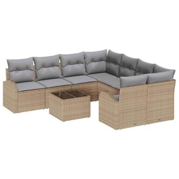 9-teilige Garten Sofa Set mit Kissen Beige Poly Rattan