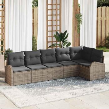 ARDEBO.de - 6-teiliges Garten-Sofa-Set mit Kissen Grau Poly-Rattan