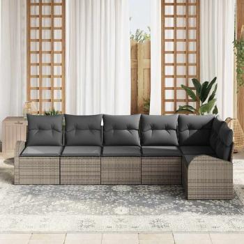 6-teiliges Garten-Sofa-Set mit Kissen Grau Poly-Rattan