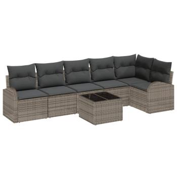 6-teiliges Garten-Sofa-Set mit Kissen Schwarz Poly Rattan