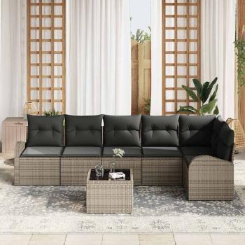 6-teiliges Garten-Sofa-Set mit Kissen Schwarz Poly Rattan
