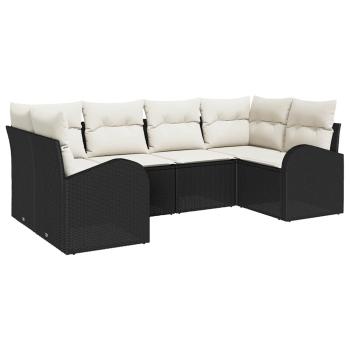 6-teiliges Garten Sofa Set mit Kissen Schwarz Poly Rattan