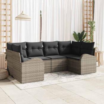 ARDEBO.de - 6-teiliges Garten Sofa Set mit Kissen Grau Poly Rattan