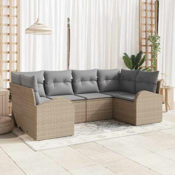 ARDEBO.de - 6-teiliges Garten Sofa Set mit Kissen Beige Poly Rattan