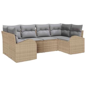 6-teiliges Garten Sofa Set mit Kissen Beige Poly Rattan