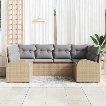 6-teiliges Garten Sofa Set mit Kissen Beige Poly Rattan