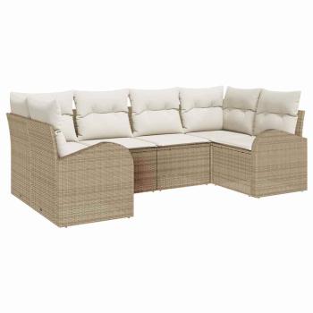 6-teiliges Garten Sofa Set mit Kissen Beige Poly Rattan