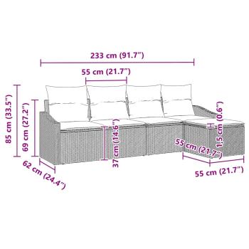 5-Teiliges Garten Sofa Set mit Kissen Braun Poly Rattan
