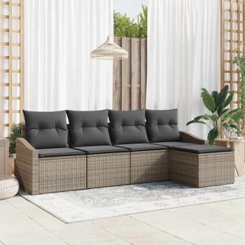 ARDEBO.de - 5-teiliges Garten-Sofa-Set mit Kissen Grau Poly-Rattan