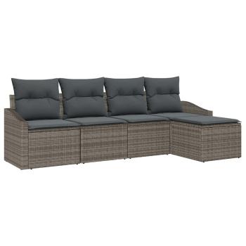 5-teiliges Garten-Sofa-Set mit Kissen Grau Poly-Rattan