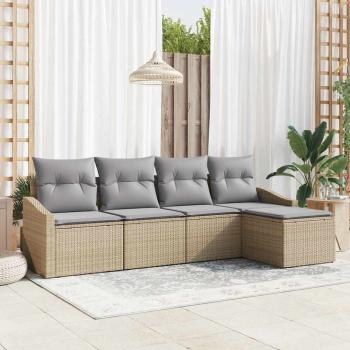 ARDEBO.de - 5-teiliges Garten Sofa Set mit Kissen Beige Poly Rattan