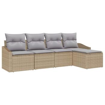 5-teiliges Garten Sofa Set mit Kissen Beige Poly Rattan