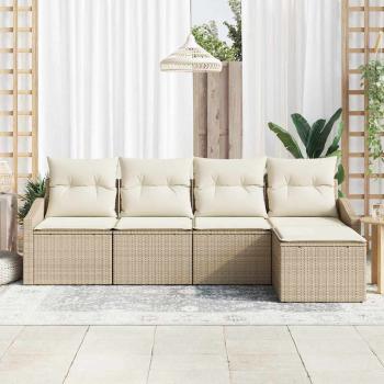 5-teiliges Garten Sofa Set mit Kissen Beige Poly Rattan