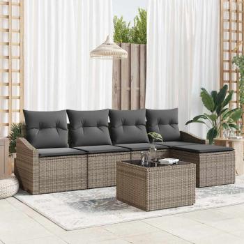 ARDEBO.de - 5-teiliges Garten-Sofa-Set mit Kissen grau Poly-Rattan