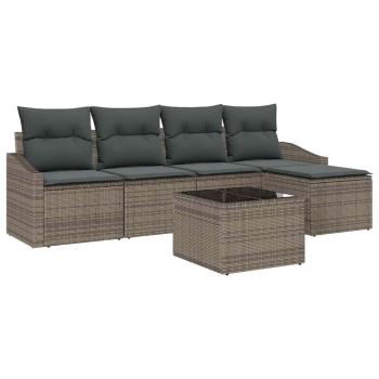 5-teiliges Garten-Sofa-Set mit Kissen grau Poly-Rattan