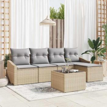 ARDEBO.de - 6-teiliges Garten Sofa Set mit Kissen Schwarz Poly Rattan