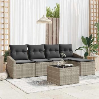 ARDEBO.de - Sofa Set mit Kissen 6 pcs Hellgrau Poly Rattan