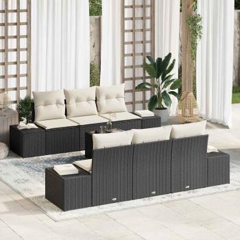 ARDEBO.de - 7-teiliges Gartensofaset mit Kissen Schwarz Poly-Rattan