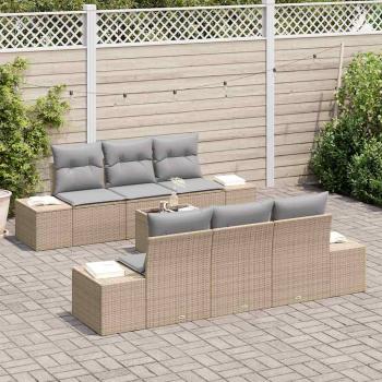 7-teiliges Garten Sofa Set mit Kissen Beige Poly Rattan