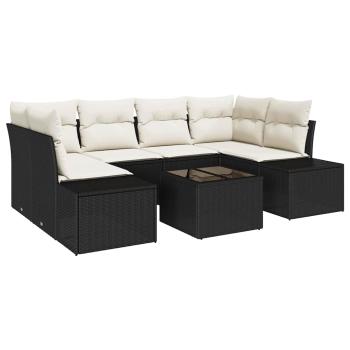 7-teiliges Garten Sofaset mit Kissen in Schwarz Poly Rattan