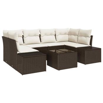 7-teiliges Garten-Sofa-Set mit Kissen in Braun aus Poly-Rattan