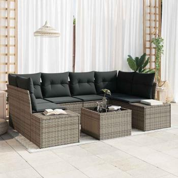 ARDEBO.de - 7-teiliges Garten-Sofa-Set mit Kissen Grau Poly-Rattan