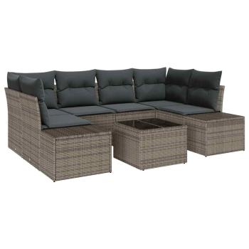 7-teiliges Garten-Sofa-Set mit Kissen Grau Poly-Rattan