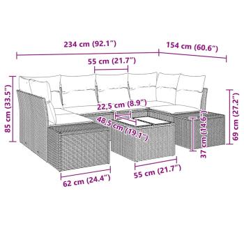 7-teiliges Garten-Sofa-Set mit Kissen Grau Poly-Rattan