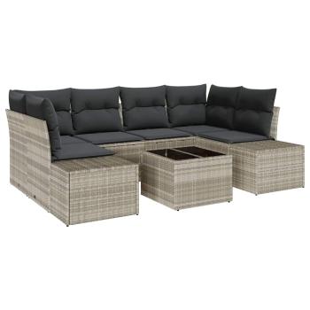 ARDEBO.de - 7-teiliges Garten-Sofa-Set mit Kissen Hellgraues Poly-Rattan