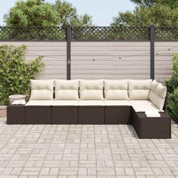 6-teiliges Garten-Sofa-Set mit Kissen Braun Rattan