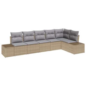 6 Teiliges Garten Sofa Set mit Kissen Beige Poly Rattan