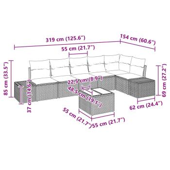 7-teiliges Garten Sofa Set mit Kissen, braunes Poly Rattan