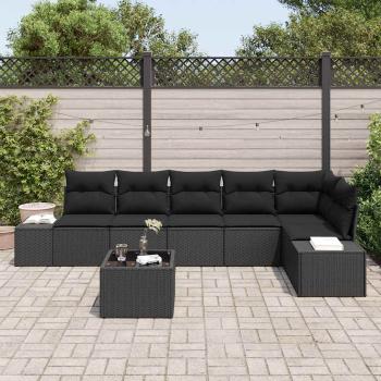 7-teiliges Garten Sofaset mit Kissen Beige Poly Rattan