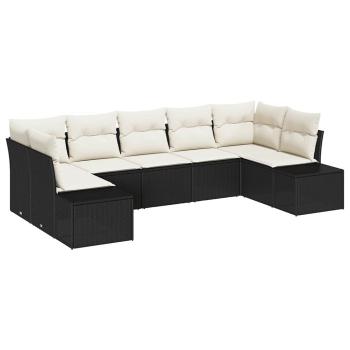 7-teiliges Garten-Sofaset mit Kissen Schwarz Poly-Rattan