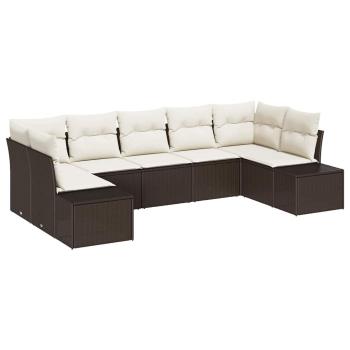 7-teiliges Garten-Sofa-Set mit Kissen Braun Poly-Rattan