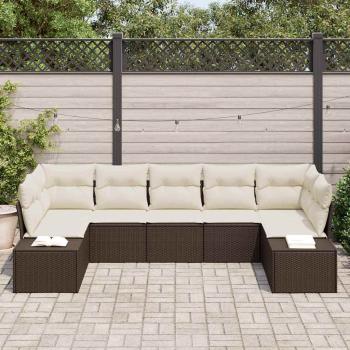 7-teiliges Garten-Sofa-Set mit Kissen Braun Poly-Rattan